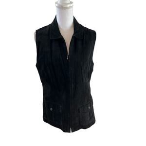 Charter Club Black Suede Zip Front Vest L
